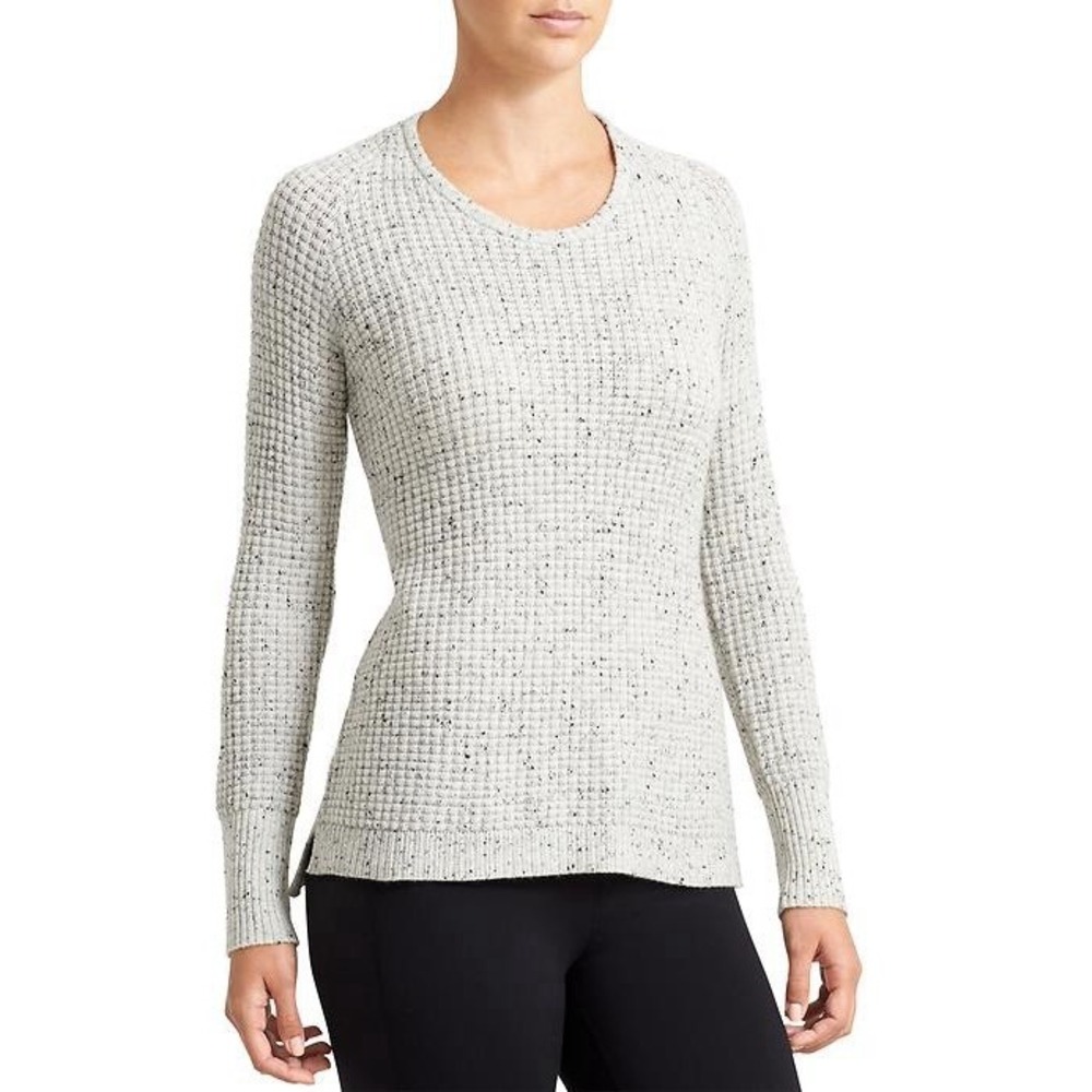 Athleta Women's Cashmere Lodge Sweater Grey Donegal Speckled Scoop Neck Size XXS